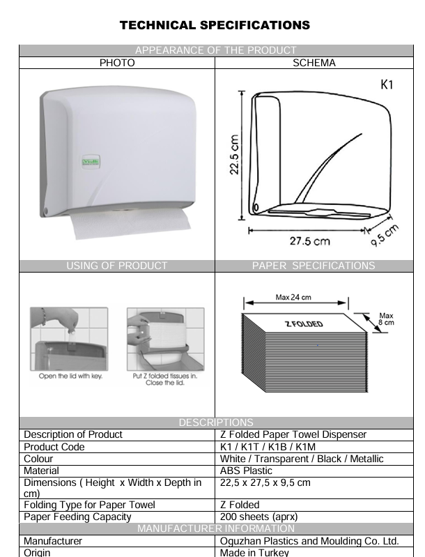 VIALLI Paper Towel Dispenser – Acrylic | Black & White | Model K1