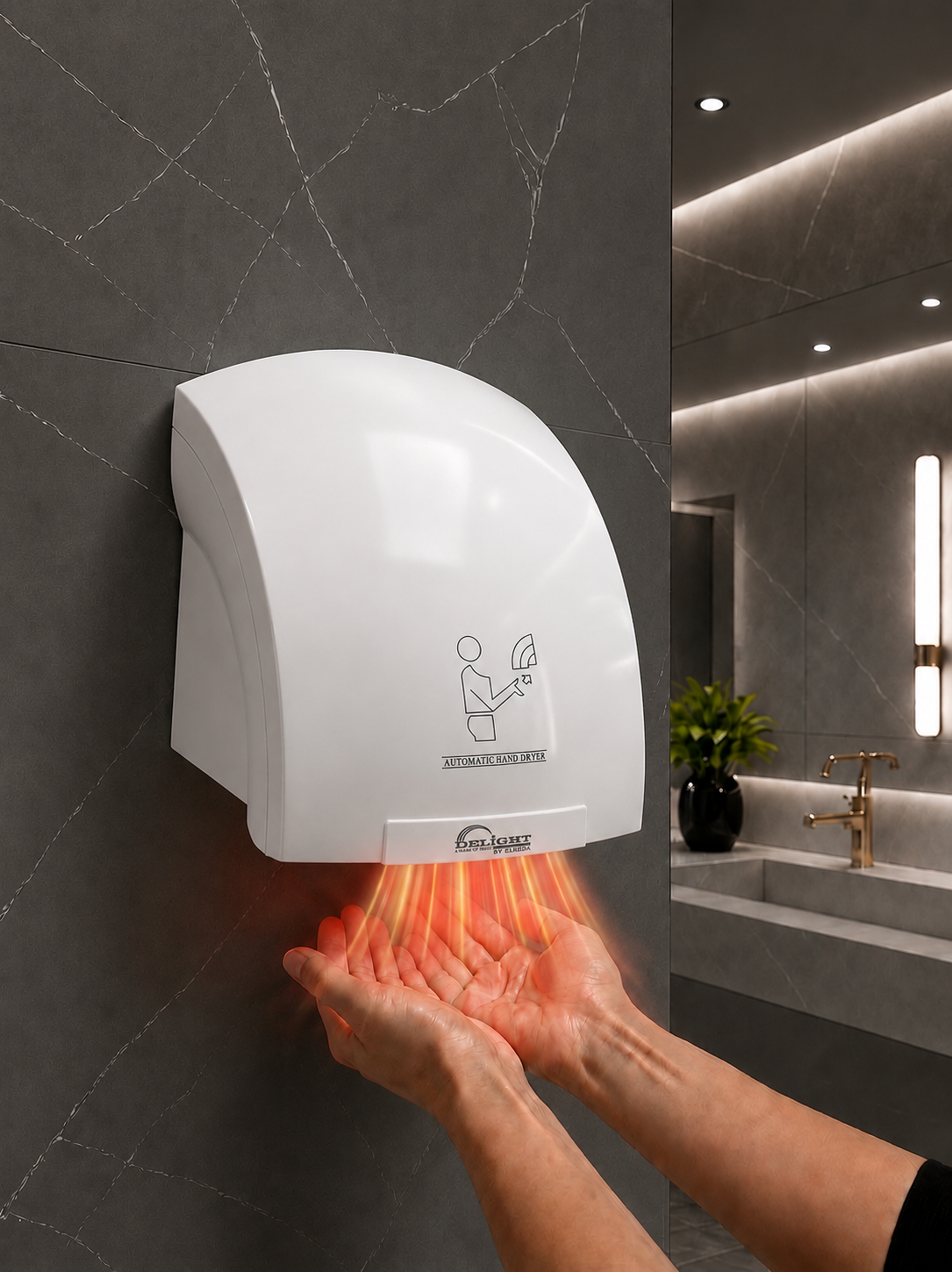 Delight Automatic Hand Dryer – 2000W High Speed Wall Mounted Hand Dryer (Infrared Sensor | White ABS Body)