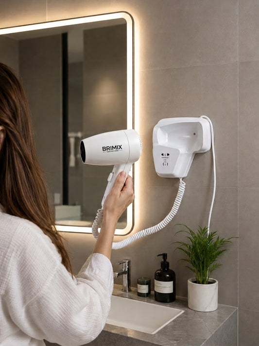 BRIMIX Wall Mounted Hair Dryer – 1200W Hotel Bathroom Hair Dryer (220V | White)
