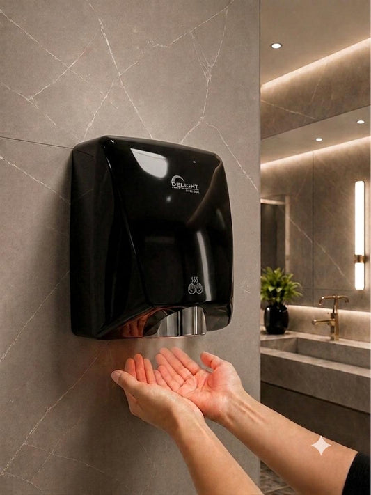 Delight Automatic Hand Dryer 2030 – 1600W Wall Mounted Hand Dryer (Infrared Sensor | Black ABS Body)