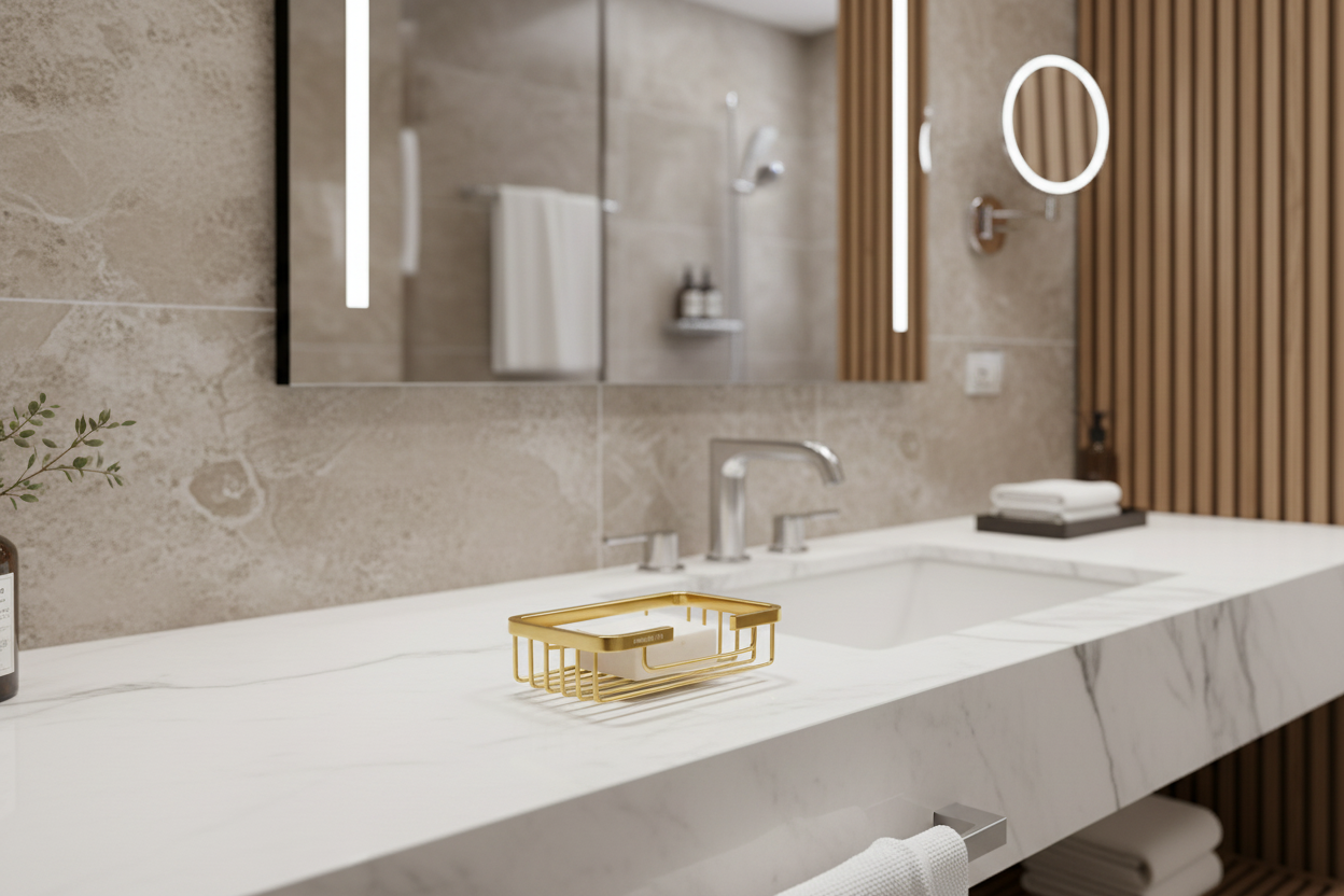 High-end bathroom soap holder with spa ambiance